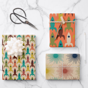 Feuille De Papier Cadeau Motifs du Moyen-siècle de l'ère spatiale moderne