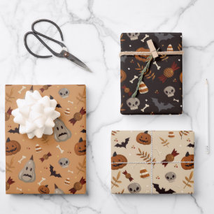 Feuille De Papier Cadeau Motifs effrayants d'automne pour Halloween