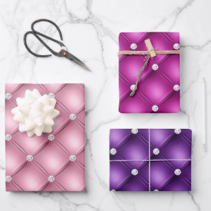 Feuille De Papier Cadeau Motifs élégants en diamants capitonnés rose et vio