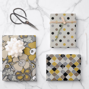 Feuille De Papier Cadeau Motifs élégants Moutarde Beige Taupe Gris