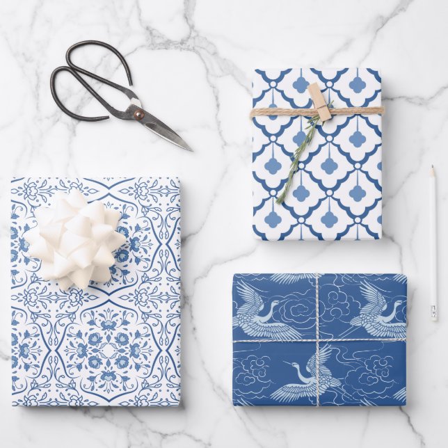 Feuille De Papier Cadeau Motifs en céramique bleu classique chinois (Recto)