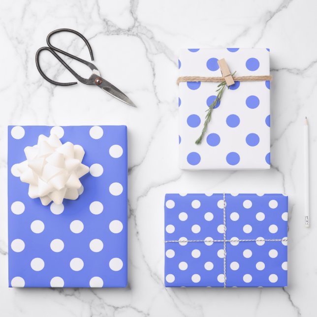 Feuille De Papier Cadeau Motifs en pointillés bleus et blancs (Recto)