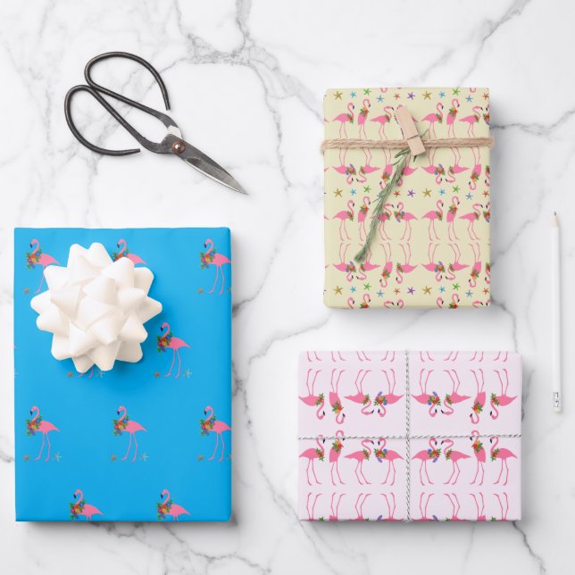 Feuille De Papier Cadeau Motifs Flamingo (Recto)