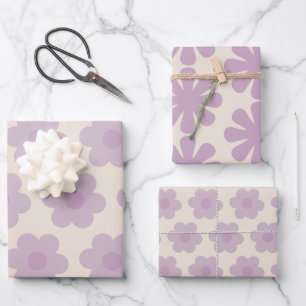Feuille De Papier Cadeau Motifs Fleurs rétro mignonnes en Pastel Lilac viol