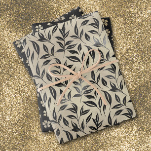 Feuille De Papier Cadeau Motifs floraux d'argent antique