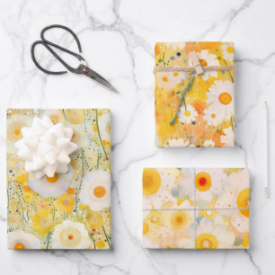 Feuille De Papier Cadeau Motifs floraux Fleurs sauvages Jaunes Joyeux Amusa
