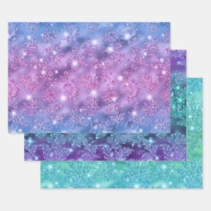 Feuille De Papier Cadeau Motifs Floraux Pailletés Ombre avec des Étincelles