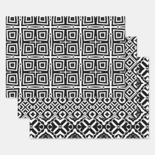 Feuille De Papier Cadeau Motifs géométriques Abstraits, noirs et blancs