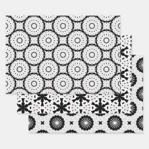 Feuille De Papier Cadeau Motifs géométriques noir et blanc monochrome