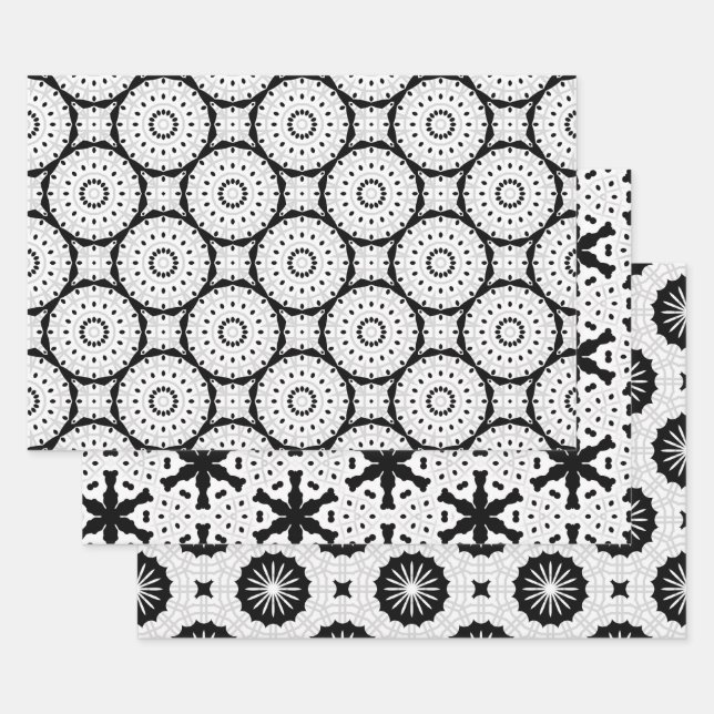Feuille De Papier Cadeau Motifs géométriques noir et blanc monochrome (Lot)