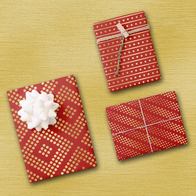 Feuille De Papier Cadeau Motifs Gold Dot sur Holiday Red (Créateur téléchargé)