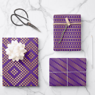 Feuille De Papier Cadeau Motifs Gold Dot sur Royal Purple
