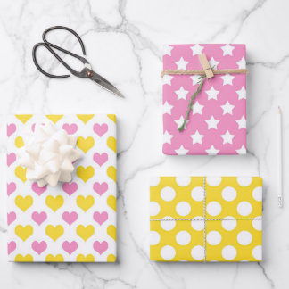 Feuille De Papier Cadeau Motifs jumeaux Chic Shabby rose et jaune