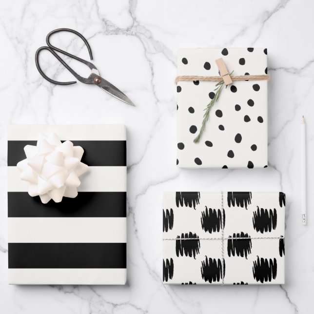 Feuille De Papier Cadeau Motifs lunettes noirs et non blancs (Recto)