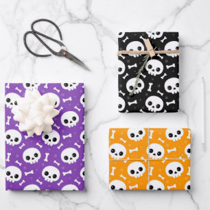 Feuille De Papier Cadeau Motifs mignons de crâne et d'os pour Halloween
