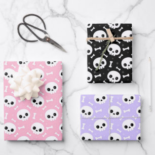 Feuille De Papier Cadeau Motifs mignons de crâne et d'os pour Halloween