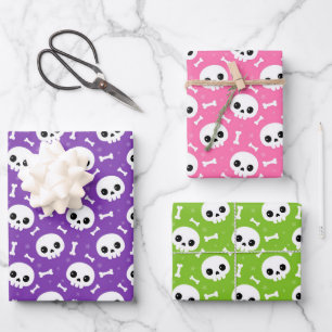 Feuille De Papier Cadeau Motifs mignons de crâne et d'os pour Halloween