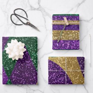 Feuille De Papier Cadeau Motifs Pailletés Mardi Gras Jaune Vert Violet