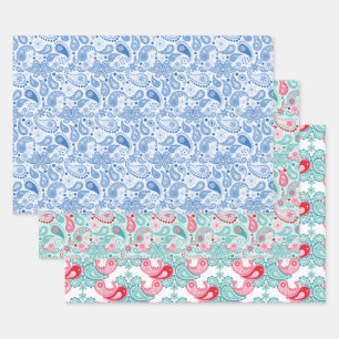 Feuille De Papier Cadeau Motifs Paisley amusants Bleu Sarcelle Rouge