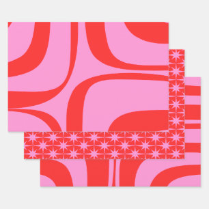 Feuille De Papier Cadeau Motifs Preppy Rose et Red Retro