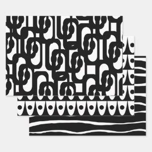 Feuille De Papier Cadeau Motifs rétro noir et blanc
