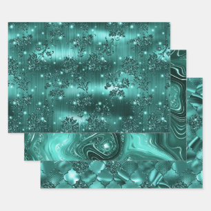 Feuille De Papier Cadeau Motifs scintillants pailletés de glamour sarcelle
