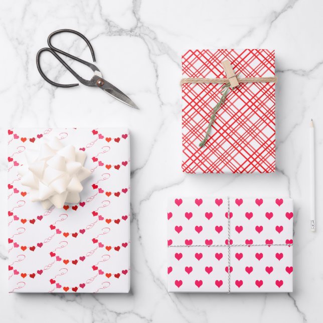 Feuille De Papier Cadeau Motifs tendance de Saint-Valentin rouge, rose et b (Recto)