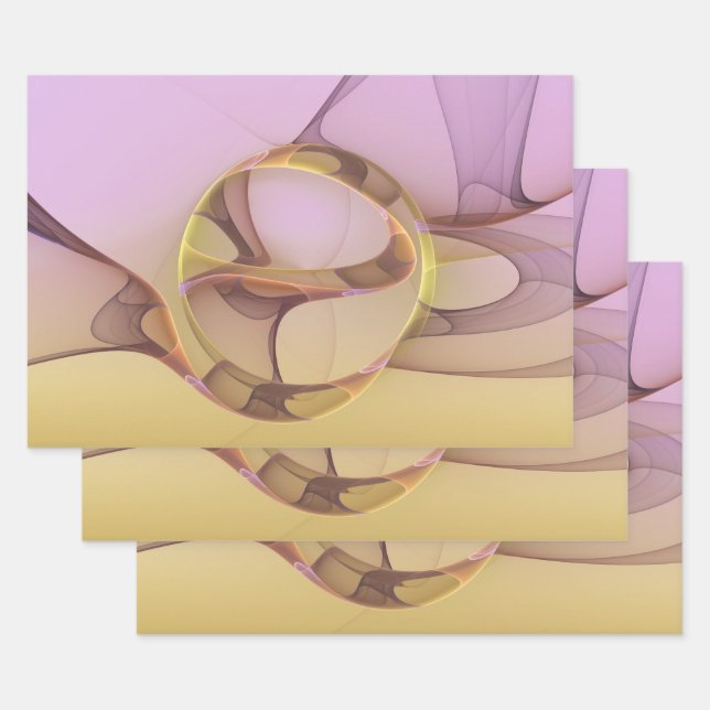Feuille De Papier Cadeau Motions Abstraites Art moderne rose or fractal (Lot)