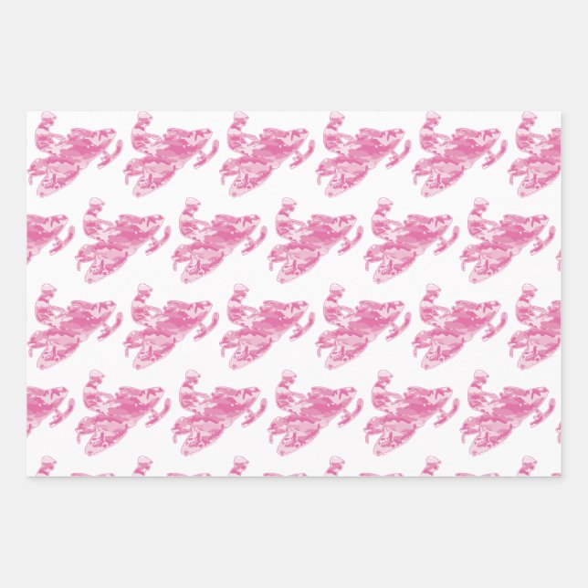Feuille De Papier Cadeau Motoneige en Camouflage rose (Devant)