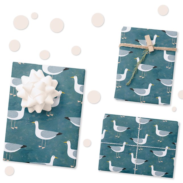 Feuille De Papier Cadeau Mouettes marines (Fun seagull nautical wrapping paper sheets)