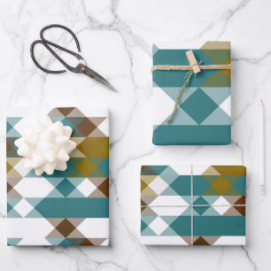 Feuille De Papier Cadeau moutarde épicée, jade délavé, blanc et noix de mus
