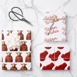Feuille De Papier Cadeau Moutons en Pull pour Moutons, Mitaines, Vœux Chale