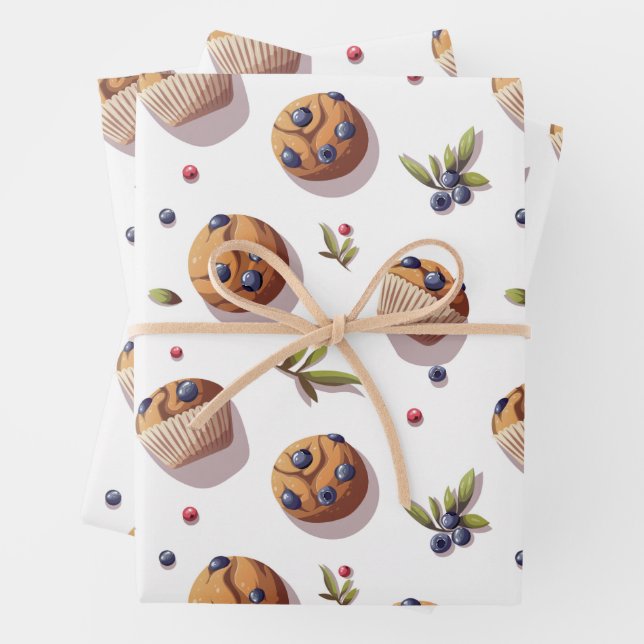 Feuille De Papier Cadeau Muffins aux bleuets (En situation)