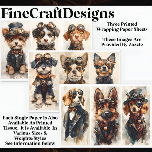 Feuille De Papier Cadeau Multi 9 Cute Steampunk Chiens & Pups WPA1 Découpag