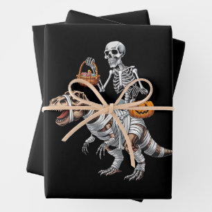 Feuille De Papier Cadeau Mummy squelette à cheval dinosaure T rex Halloween