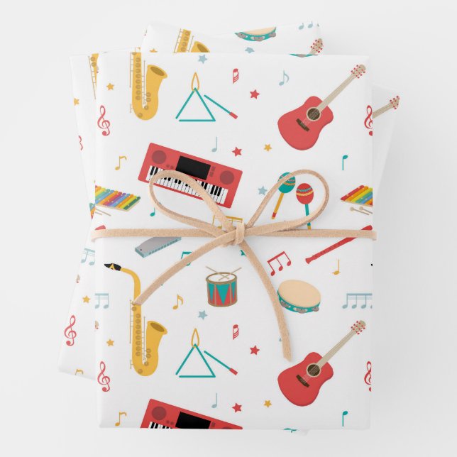 Feuille De Papier Cadeau Musical Instruments Music Theme Pattern (En situation)