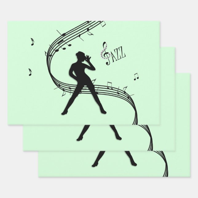 Feuille De Papier Cadeau Musique Jazz Dance Mint (Lot)