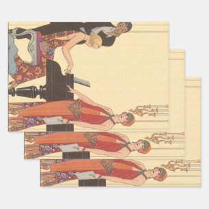 Feuille De Papier Cadeau Musique Vintage, Pianiste Art Déco Musicien Chante