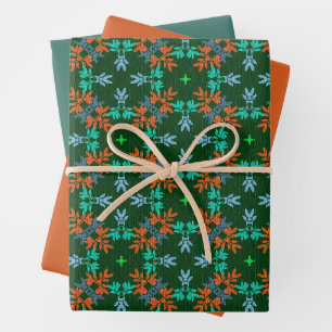 Feuille De Papier Cadeau MVB Motif bleu rétro avec design Fleur Jaune