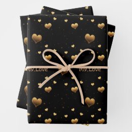 Feuille De Papier Cadeau My Love Elegant Gold Hearts on Black
