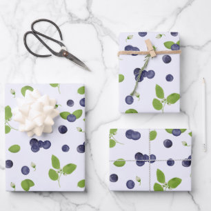 Feuille De Papier Cadeau Myrtilles Aquarelle Fleurs de Myrtille Feuillage