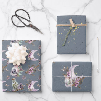 Feuille De Papier Cadeau Mystique Lavande de Boho Lavande Lune et Bouteille