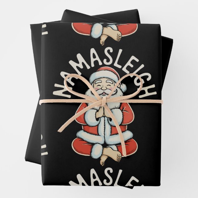 Feuille De Papier Cadeau Namasleigh Santa Sleigh Namaste Yoga Meditation (En situation)