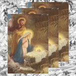 Feuille De Papier Cadeau Nativité de Noël Vintage, Marie Joseph Bébé Jésus<br><div class="desc">Illustration vintage image de Noël religieux avec une nativité classique. Une scène familiale de religion chrétienne avec Marie,  Joseph et le bébé Jésus Christ dans le Manger à Bethléem. Artiste : Hy Hintermeister.</div>