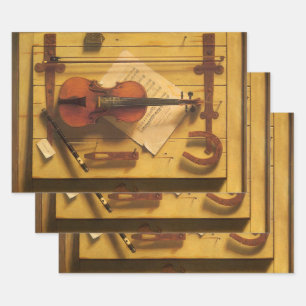 Feuille De Papier Cadeau Nature morte au violon et partitions de William Ha