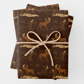 Feuille De Papier Cadeau Nature sauvage Oiseaux d'orignaux Sombre Brown Boi