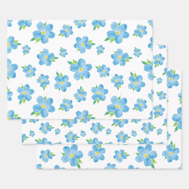 Feuille De Papier Cadeau Ne m'oubliez pas Motif de fleurs d'aquarelle (Lot)