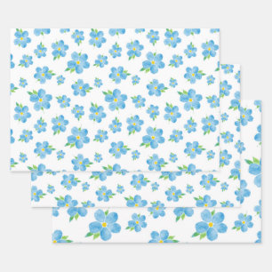 Feuille De Papier Cadeau Ne m'oubliez pas Motif de fleurs d'aquarelle