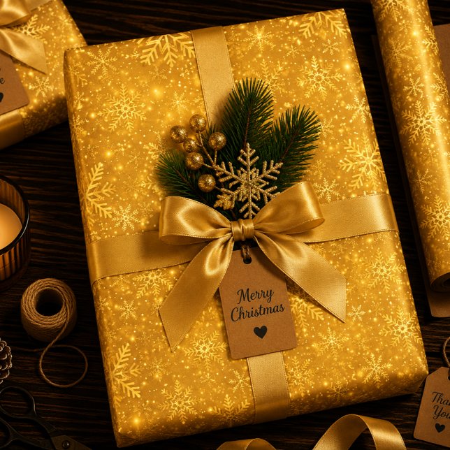 Feuille De Papier Cadeau Neige dorée (Créateur téléchargé)