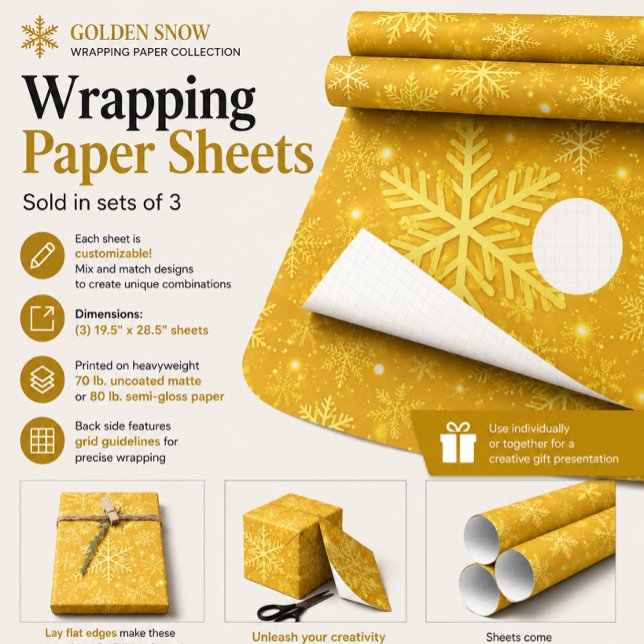 Feuille De Papier Cadeau Neige dorée (Créateur téléchargé)